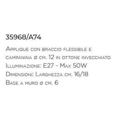 APPLIQUE CON BRACCIO FLESSIBILE E CAMPANA IN OTTONE INVECCHIATO MADE IN ITALY DELLA IMAS IMAS - Cristalensi Shop Online