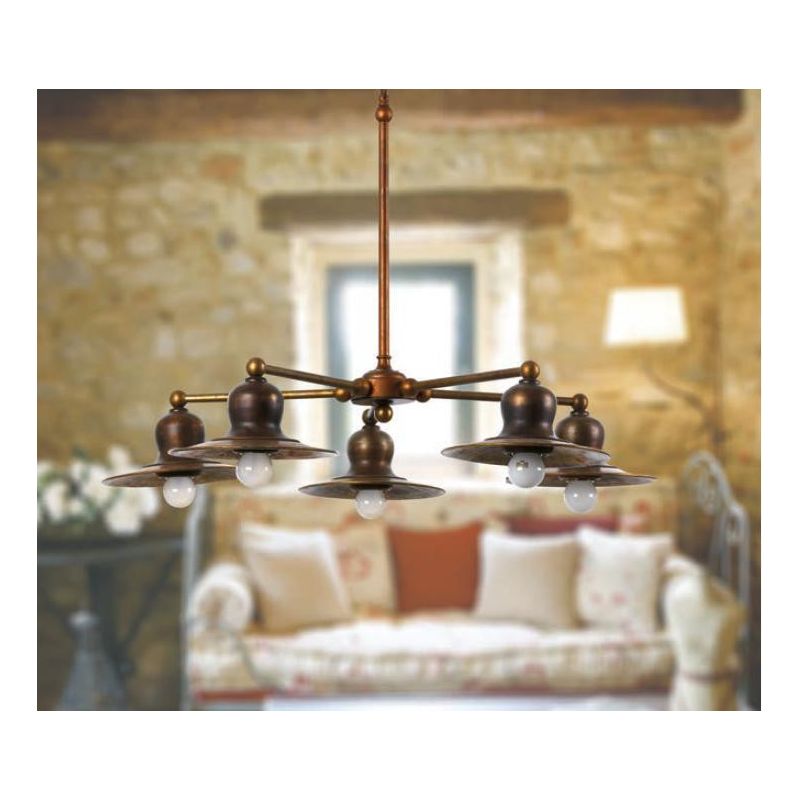 LAMPADARIO 5 LUCI IN OTTONE INVECCHIATO MADE IN ITALY DELLA IMAS IMAS - Cristalensi Shop Online