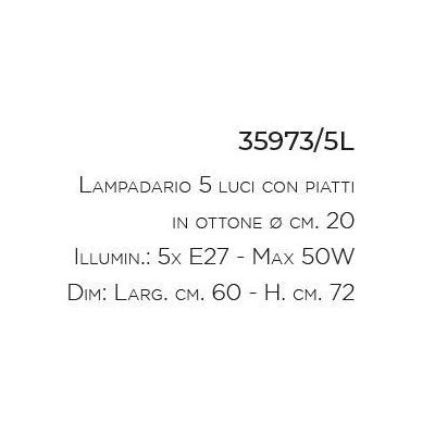 LAMPADARIO 5 LUCI IN OTTONE INVECCHIATO MADE IN ITALY DELLA IMAS IMAS - Cristalensi Shop Online