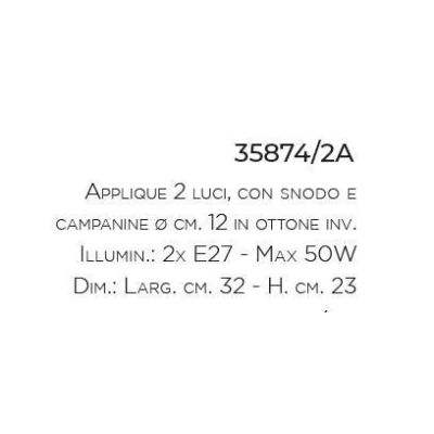 APPLIQUE RUSTICA 2 LUCI IN OTTONE INVECCHIATO CON SNODI MADE IN ITALY DELLA IMAS IMAS - Cristalensi Shop Online