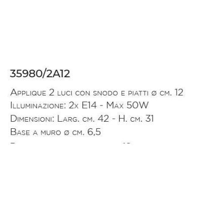 APPLIQUE RUSTICA 2 LUCI CON PIATTI IN OTTONE CON SNODI MADE IN ITALY DELLA IMAS IMAS - Cristalensi Shop Online