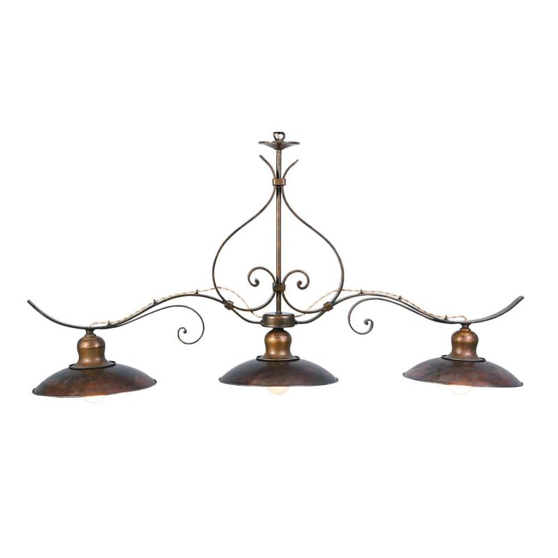 LAMPADARIO RUSTICO 3 LUCI IN FERRO BATTUTO CON PIATTI D30 MADE IN ITALY DELLA IMAS IMAS - Cristalensi Shop Online