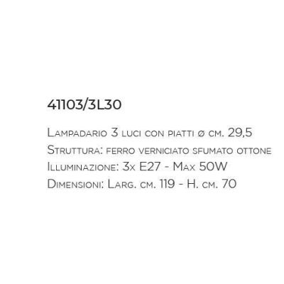 LAMPADARIO RUSTICO 3 LUCI IN FERRO BATTUTO CON PIATTI D30 MADE IN ITALY DELLA IMAS IMAS - Cristalensi Shop Online