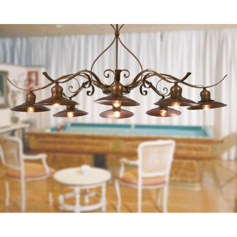 LAMPADARIO RUSTICO 8 LUCI IN FERRO BATTUTO CON PIATTI D25 MADE IN ITALY DELLA IMAS IMAS - Cristalensi Shop Online