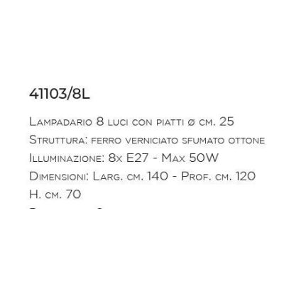 LAMPADARIO RUSTICO 8 LUCI IN FERRO BATTUTO CON PIATTI D25 MADE IN ITALY DELLA IMAS IMAS - Cristalensi Shop Online