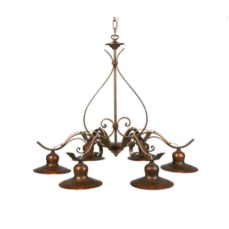 SOSPENSIONE 6 LUCI IN FERRO BATTUTO CON PIATTI D20 MADE IN ITALY DELLA IMAS IMAS - Cristalensi Shop Online
