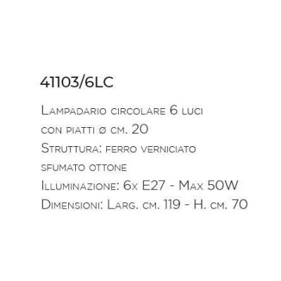 SOSPENSIONE 6 LUCI IN FERRO BATTUTO CON PIATTI D20 MADE IN ITALY DELLA IMAS IMAS - Cristalensi Shop Online