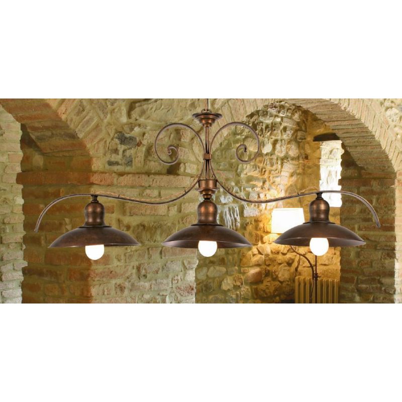 LAMPADARIO A SOSPENSIONE 3 LUCI IN FERRO BATTUTO MADE IN ITALY DELLA IMAS IMAS - Cristalensi Shop Online
