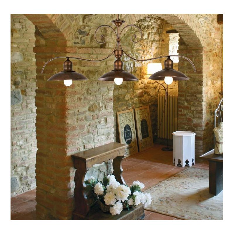 LAMPADARIO A SOSPENSIONE 3 LUCI IN FERRO BATTUTO MADE IN ITALY DELLA IMAS IMAS - Cristalensi Shop Online