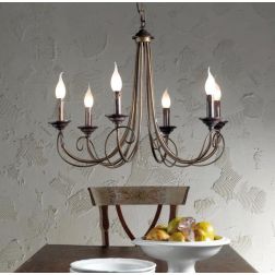 LAMPADARIO CLASSICO A 6 LUCI IN FERRO BATTUTO E OTTONE MADE IN ITALY DELLA IMAS IMAS - Cristalensi Shop Online