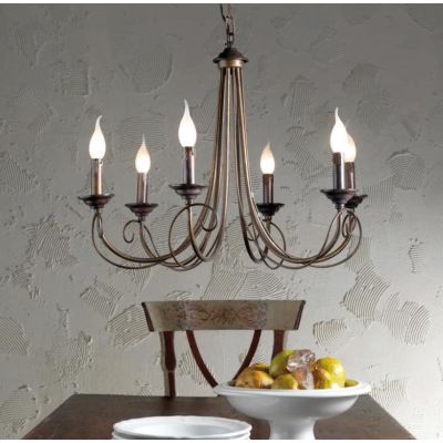 LAMPADARIO CLASSICO A 6 LUCI IN FERRO BATTUTO E OTTONE MADE IN ITALY DELLA IMAS IMAS - Cristalensi Shop Online
