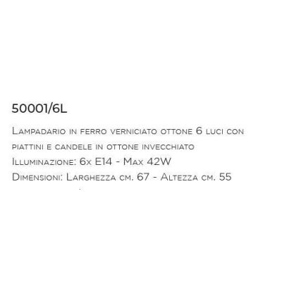 LAMPADARIO CLASSICO A 6 LUCI IN FERRO BATTUTO E OTTONE MADE IN ITALY DELLA IMAS IMAS - Cristalensi Shop Online