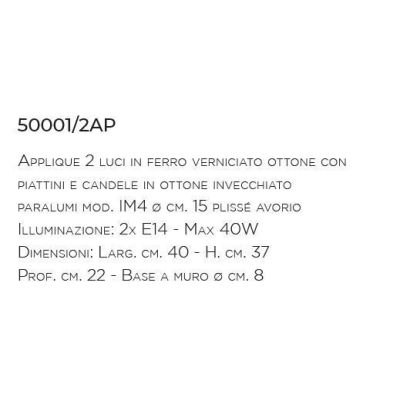LAMPADA DA PARETE CLASSICA 2 LUCI CON PARALUMI IN FERRO BATTUTO MADE IN ITALY DELLA IMAS IMAS - Cristalensi Shop Online
