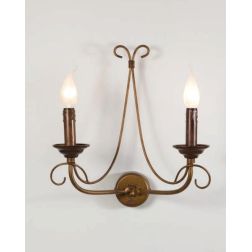 LAMPADA DA PARETE CLASSICA 2 LUCI IN FERRO BATTUTO E OTTONE MADE IN ITALY DELLA IMAS IMAS - Cristalensi Shop Online