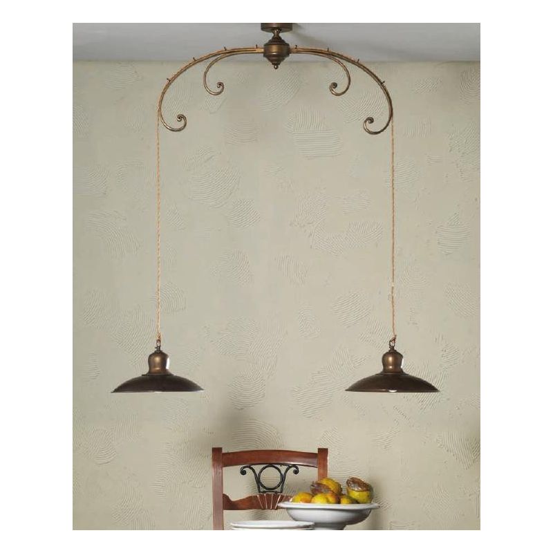 SOSPENSIONE AD ARCO IN FERRO BATTUTO CON 2 LUCI MADE IN ITALY DELLA IMAS IMAS - Cristalensi Shop Online