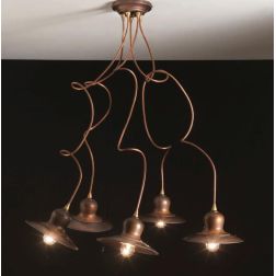 PLAFONIERA 5 LUCI IN OTTONE INVECCHIATO E RAME PRODOTTO IN ITALIA DALLA IMAS IMAS - Cristalensi Shop Online