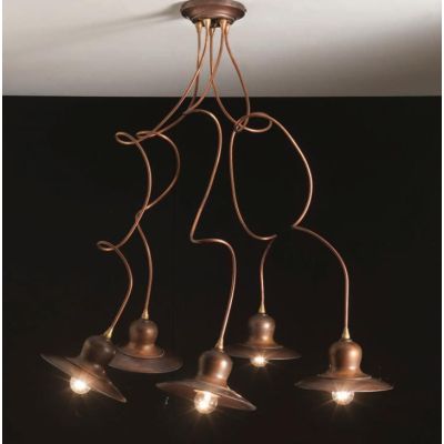 PLAFONIERA 5 LUCI IN OTTONE INVECCHIATO E RAME PRODOTTO IN ITALIA DALLA IMAS IMAS - Cristalensi Shop Online