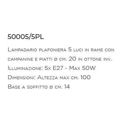 PLAFONIERA 5 LUCI IN OTTONE INVECCHIATO E RAME PRODOTTO IN ITALIA DALLA IMAS IMAS - Cristalensi Shop Online