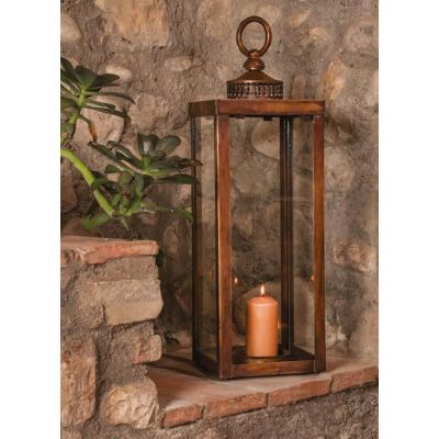 LANTERNA PORTACANDELE RETTANGOLARE IN OTTONE INVECCHIATO MADE IN ITALY DELLA IMAS IMAS - Cristalensi Shop Online