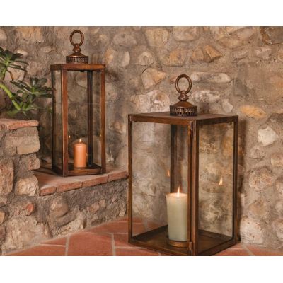 LANTERNA PORTACANDELE RETTANGOLARE IN OTTONE INVECCHIATO MADE IN ITALY DELLA IMAS IMAS - Cristalensi Shop Online
