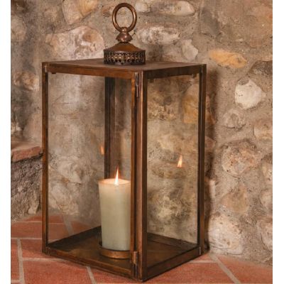 LANTERNA PORTACANDELE QUADRATA IN OTTONE INVECCHIATO MADE IN ITALY DELLA IMAS IMAS - Cristalensi Shop Online