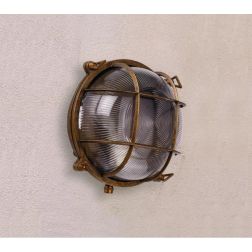 APPLIQUE TONDA PER ESTERNI IP44 IN OTTONE INVECCHIATO CON GABBIA MADE IN ITALY IMAS - Cristalensi Shop Online