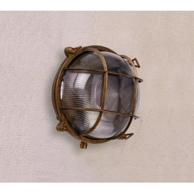 APPLIQUE TONDA PER ESTERNI IP44 IN OTTONE INVECCHIATO CON GABBIA MADE IN ITALY IMAS - Cristalensi Shop Online