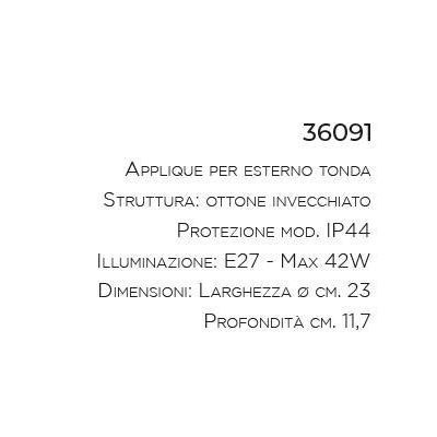 APPLIQUE TONDA PER ESTERNI IP44 IN OTTONE INVECCHIATO CON GABBIA MADE IN ITALY IMAS - Cristalensi Shop Online