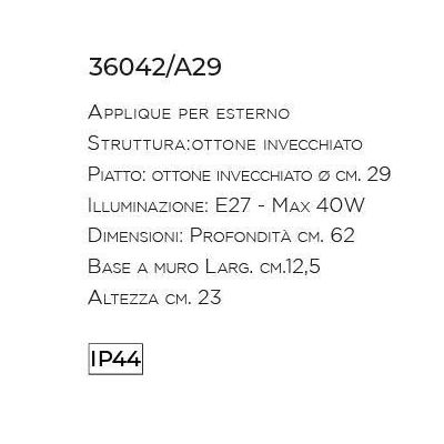 LAMPADA DA PARETE PER ESTERNI IP44 IN OTTONE INVECCHIATO PRODOTTA IN ITALIA DALLA IMAS IMAS - Cristalensi Shop Online