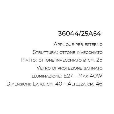 LAMPADA DA PARETE PER ESTERNI IP44 IN OTTONE INVECCHIATO PRODOTTA IN ITALIA DALLA IMAS IMAS - Cristalensi Shop Online