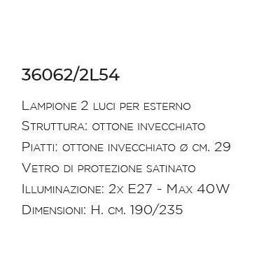 LAMPIONE DA ESTERNO A 2 LUCI IN OTTONE INVECCHIATO H250 MADE IN ITALY DELLA IMAS IMAS - Cristalensi Shop Online