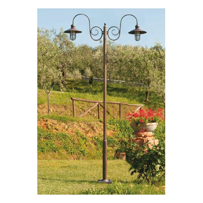 LAMPIONE DA ESTERNO 2 LUCI IN OTTONE INVECCHIATO H270 MADE IN ITALY DELLA IMAS IMAS - Cristalensi Shop Online