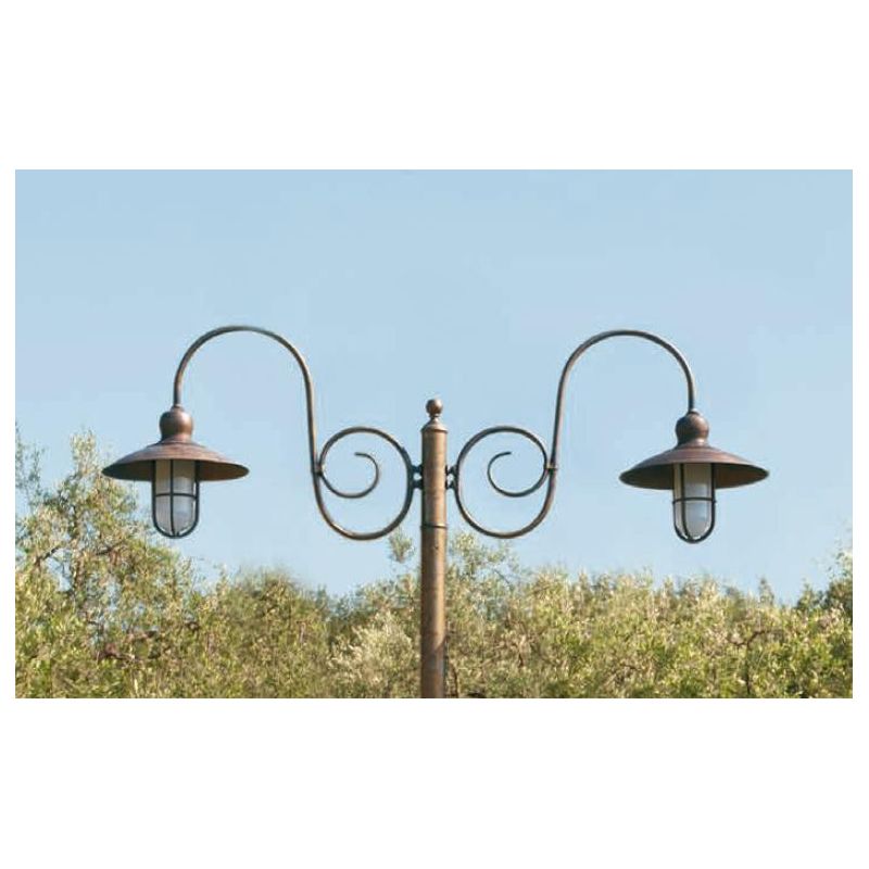 LAMPIONE DA ESTERNO 2 LUCI IN OTTONE INVECCHIATO H270 MADE IN ITALY DELLA IMAS IMAS - Cristalensi Shop Online