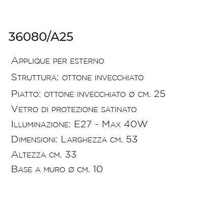 APPLIQUE CON GABBIA DA ESTERNI IP44 IN OTTONE INVECCHIATO MADE IN ITALY IMAS - Cristalensi Shop Online