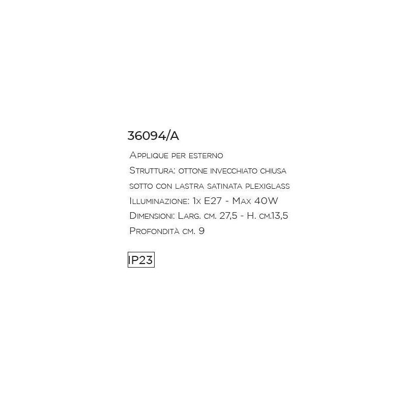 APPLIQUE A CASSETTA RUSTICA DA ESTERNI IP23 IN OTTONE INVECCHIATO MADE IN ITALY IMAS - Cristalensi Shop Online