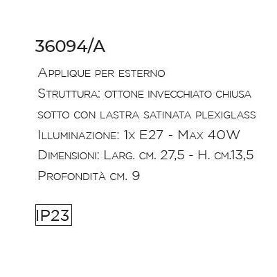 APPLIQUE A CASSETTA RUSTICA DA ESTERNI IP23 IN OTTONE INVECCHIATO MADE IN ITALY IMAS - Cristalensi Shop Online