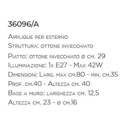 APPLIQUE STILE RUSTICO DA ESTERNI IP44 IN OTTONE INVECCHIATO MADE IN ITALY IMAS - Cristalensi Shop Online