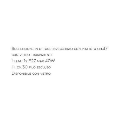 SOSPENSIONE SINGOLA PER ESTERNI IP44 CON PIATTO IN OTTONE INVECCHIATO PRODOTTO IN ITALIA DALLA IMAS IMAS - Cristalensi Shop Onli