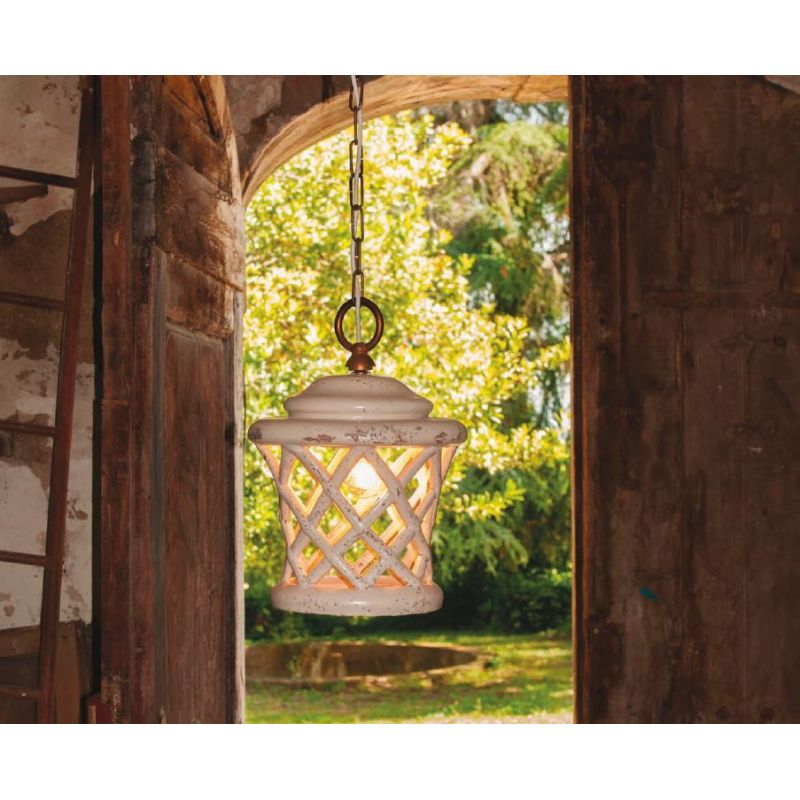 SOSPENSIONE SINGOLA IP23 IN CERAMICA INTAGLIATA BIANCA PRODOTTO IN ITALIA DALLA IMAS IMAS - Cristalensi Shop Online