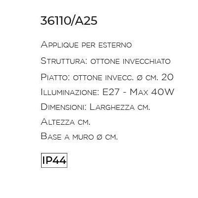 APPLIQUE DA ESTERNI IP44 IN OTTONE INVECCHIATO CON VETRO SATINATO MADE IN ITALY IMAS - Cristalensi Shop Online