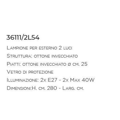 LAMPIONE DA GIARDINO 2 LUCI IP44 IN OTTONE INVECCHIATO H250 MADE IN ITALY DELLA IMAS IMAS - Cristalensi Shop Online