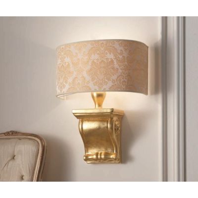 LAMPADA DA PARETE CON BASE CAPITELLO IN TERRACOTTA FOGLIA ORO CON VENTOLA DAMASCO MADE IN ITALY IMAS - Cristalensi Shop Online