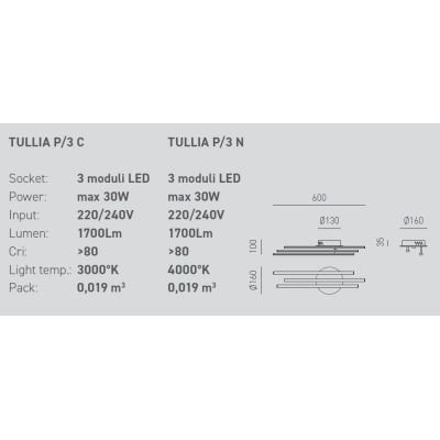 TULLIA P3 PLAFONIERA APPLIQUE DESIGN MODERNO BIANCA LED 30W LUCE 3000K O 4000K GEA LUCE GEA LUCE - Cristalensi Shop Online