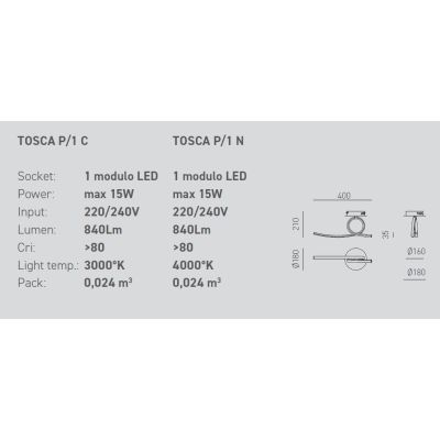 TOSCA P1 APPLIQUE STRAVAGANTE E MODERNA LED 15W LUCE 3000K O 4000K ECONOMICA GEA LUCE GEA LUCE - Cristalensi Shop Online
