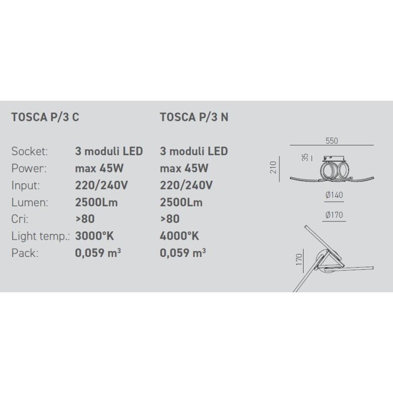 TOSCA P3 PLAFONIERA MODERNA ORIGINALE LED 45W LUCE 3000K O 4000K ECONOMICA GEA LUCE GEA LUCE - Cristalensi Shop Online