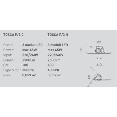 TOSCA P3 PLAFONIERA MODERNA ORIGINALE LED 45W LUCE 3000K O 4000K ECONOMICA GEA LUCE GEA LUCE - Cristalensi Shop Online