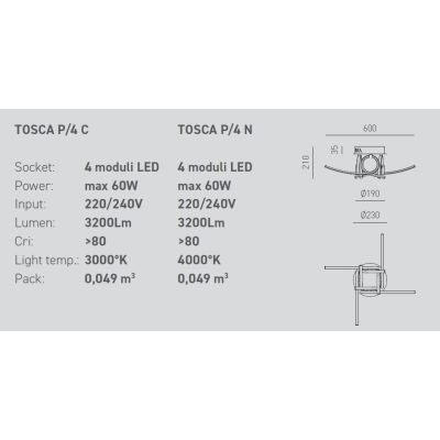 TOSCA P4 PLAFONIERA MODERNA ORIGINALE LED 60W LUCE 3000K O 4000K ECONOMICA GEA LUCE GEA LUCE - Cristalensi Shop Online