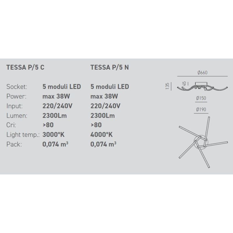 TESSA P5 PLAFONIERA SINUOSA MODERNA LED 38W LUCE 3000K O 4000K ECONOMICA GEA LUCE GEA LUCE - Cristalensi Shop Online
