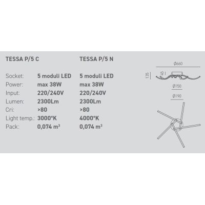TESSA P5 PLAFONIERA SINUOSA MODERNA LED 38W LUCE 3000K O 4000K ECONOMICA GEA LUCE GEA LUCE - Cristalensi Shop Online