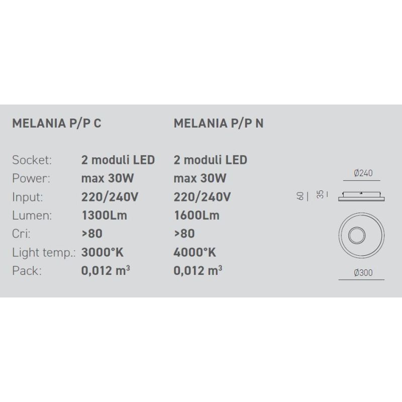 MELANIA PP PLAFONIERA MODERNA D30 LED 30W LUCE 3000K O 4000K BIANCA DELLA GEA LUCE GEA LUCE - Cristalensi Shop Online